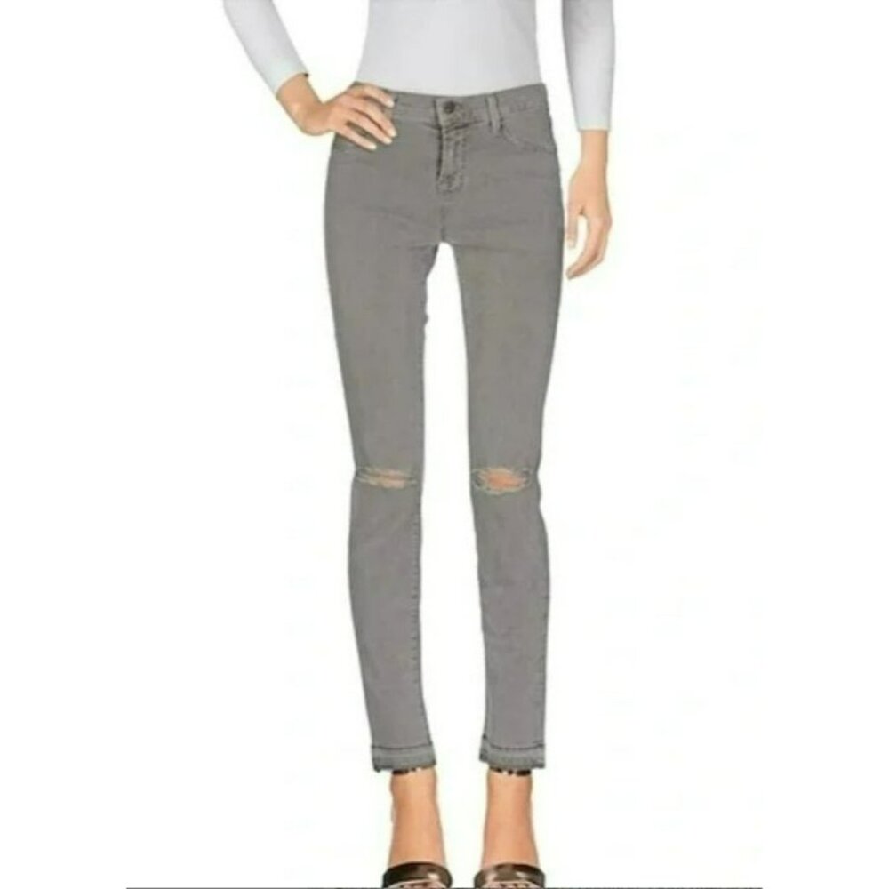 J Brand Jeans Size 28 x 28 Skinny Leg Silver Fox Gray Womens Distressed